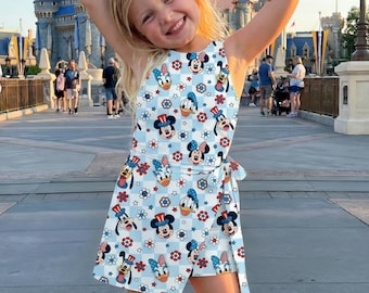 Disney 4th of July Patriotic Mickey Tennis Dress Skirt, Magical Castle Dress, Disney Tennis Dress Skirt