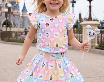 Magical Mouse Ruffle Set, Skirt T-Shirt Set, Activewear Skort with Built-In Shorts, Matching Vacation Clothes, Theme Park Outfit