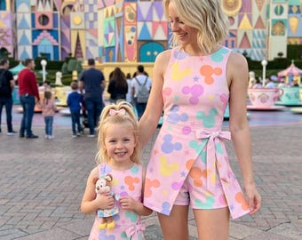 Pastel Mickey Mouse Plaid Tennis Dress, Disney Striped Sleeveless Athletic Dress for Kid Women
