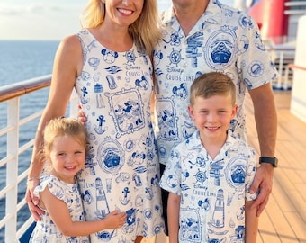 Disney Cruise Hawaiian And Dress Shirt, Mickey Minnie Nautical Button Up, Vacation Dress, Matching Outfit