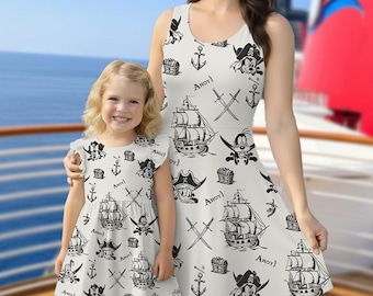 Adventurous Pirate Mickey and Friends Ruffle Dress, Mama Mini Disney Outfit, Magic Kingdom Matching Sibling Sets Dress