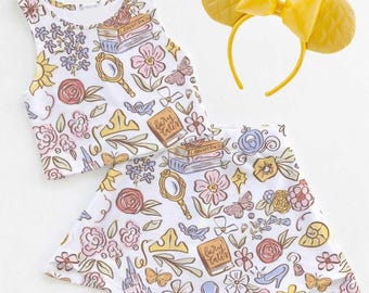 Princess Belle Outfit, Activewear Set, Adult Child Disney Shirt, Athletic Set, Disney Athletic Set, Athletic Fabric,Disney Outfit