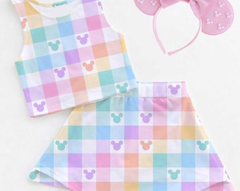 Pastelowy strój Minnie, zestaw odzieży sportowej, koszulka Disney dla dorosłych i dzieci, zestaw sportowy, zestaw sportowy Disney, materiał sportowy, strój Disney