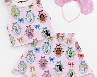 Disney Princess Bow Cotteque Outfit, Activewear Set, Adult Child Disney Shirt,Disney Athletic Set, Athletic Fabric,Disney Outfit