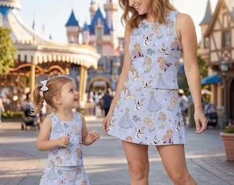 Magical Frozen Elsa Anna Coquette Activewear Set, Snowflake Blue Bow Skort Outfit, RunDisney Princess Marathon Mothers Day Birthday Gift Gea