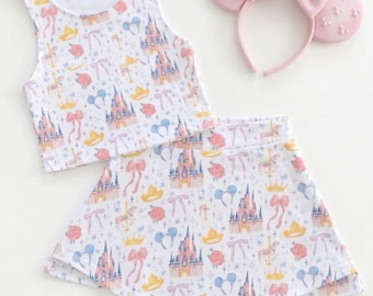 Mickey and Friends Activewear Set, Magical Pastel Park Snacks Tank Top and Skirt, Magical Castle Kids Athletic Wear, Custom Girls Outfit