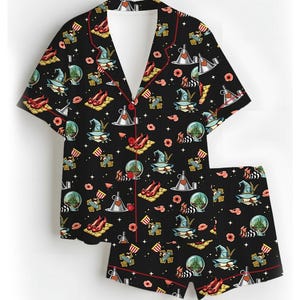 Wizard Of OZ We're Off Yellow Brick Road Silky Satin Pajama Set For Women, Dorothy Ruby Slippers Sleepwear, Classic Movie PJs for Women