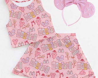 Conjunto mágico rosa de Disney, conjunto deportivo, camiseta Disney para adulto/niño, conjunto atlético Disney, tela deportiva, conjunto Disney