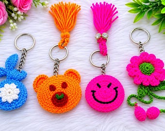 Handmade Crochet Bunny Keychain | Blue Amigurumi Animal Bag Charm