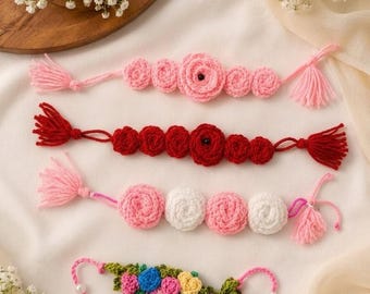 Set of 4 Handmade Crochet Floral Bracelets | Boho Yarn Jewelry, Adjustable Wristbands