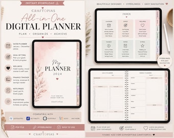 All-In-One Digital Planner | Daily, Weekly, Goal, Wellness Tracker (PDF Download)