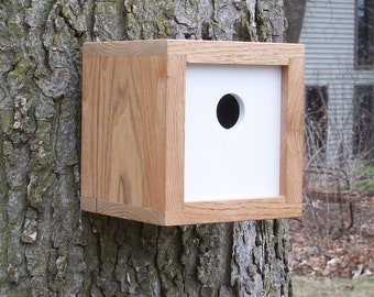 Modern Contemporary Reclaimed Wood Birdhouse \ Nest Box \ White \ Hubler