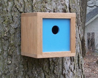 Modern Contemporary Reclaimed Wood Birdhouse \ Nest Box \ Blue \ Hubler