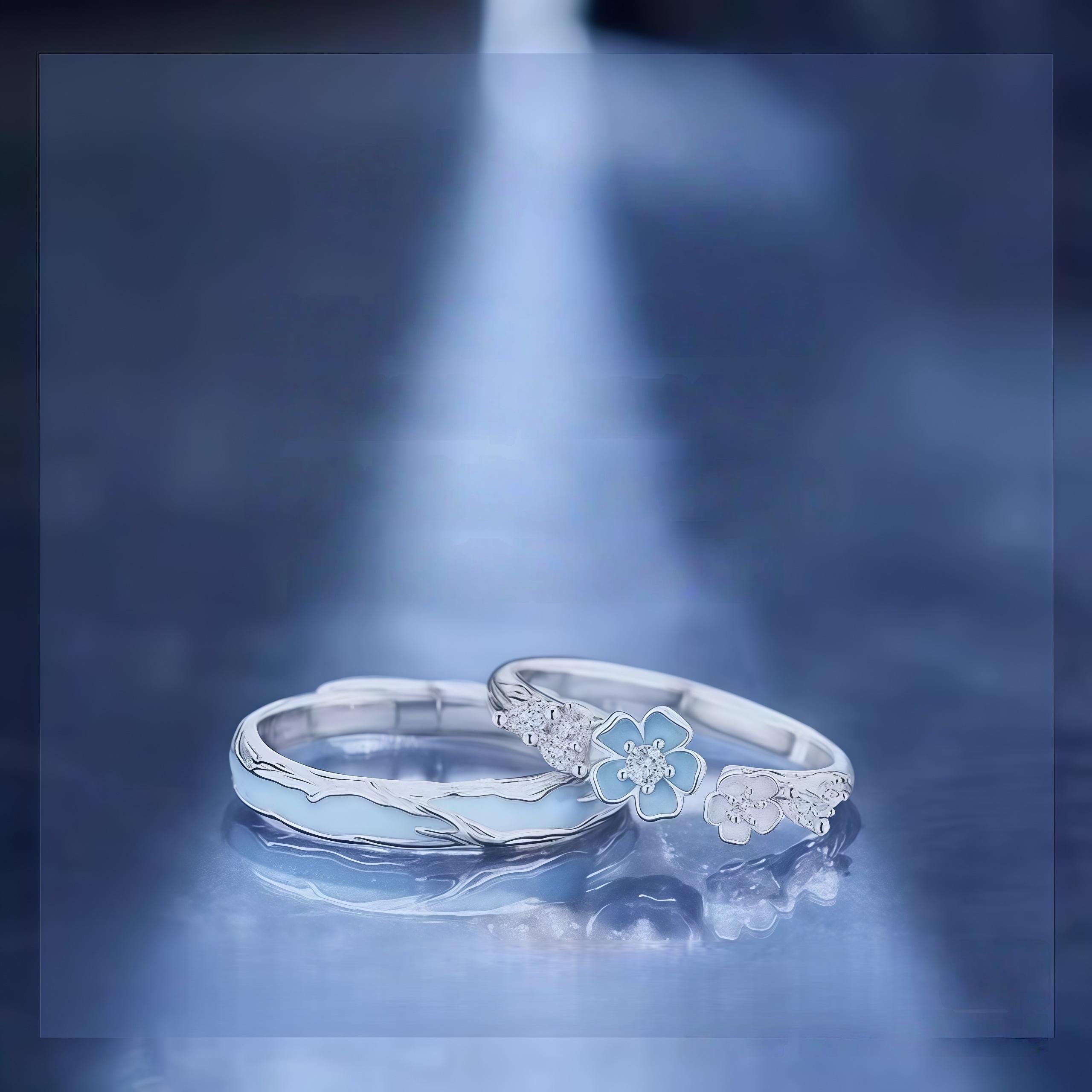 Bague Set Papillon Avec Pierre CZ Bleue - Argent Rhodiamé - Taille 7 - Style Élégant Et Classique