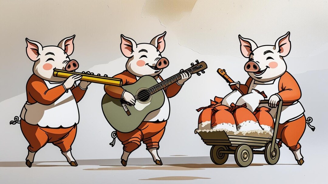 Three Little Pigs Nursery Art | Retro Storybook Illustration (digital ...