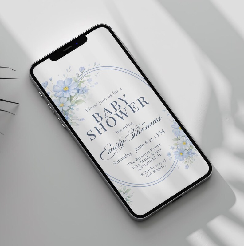 Editable Baby Shower Invitation Template 5x7, Blue Floral Baby Shower ...