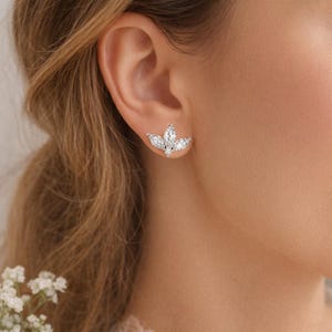 0.50 CT Marquise & Round Diamond Stud Earrings • 8‑Stone Design • Lab‑Grown • EF‑VS • 14K White or Yellow Gold - 1045