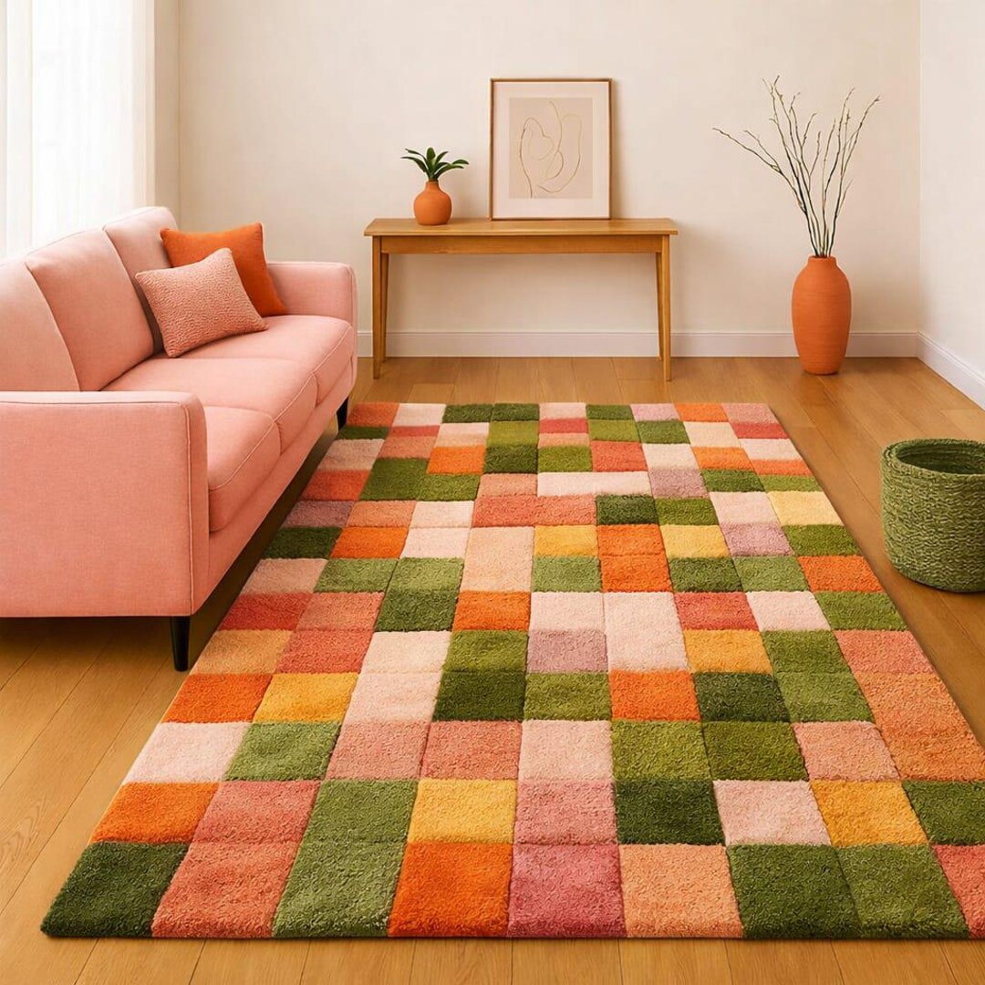 Checkered Area Rug: Modern Patchwork, Retro Boho Style - Etsy