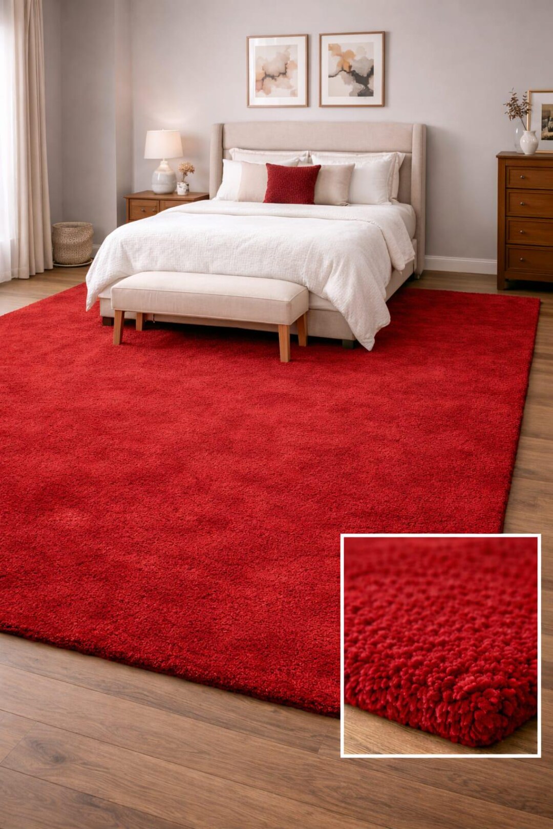 Red Tuft Rug Hand Tufted Wool Area Rug, Modern Solid Red, Plush Pile, Custom Size ...