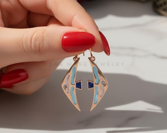 Sterling Silver Fish Earrings, Gold Plated Enamel Earrings, Nautical Ocean Jewelry, Coastal Beach Earrings, Gift for Her, Summer Jewelry