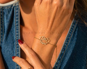 Pulseira com nome da Minnie Mouse banhada a ouro 14K, Pulseira personalizada com nome da Minnie, Joias da Disneylândia, Pingente da Disney, Colar com nome personalizado