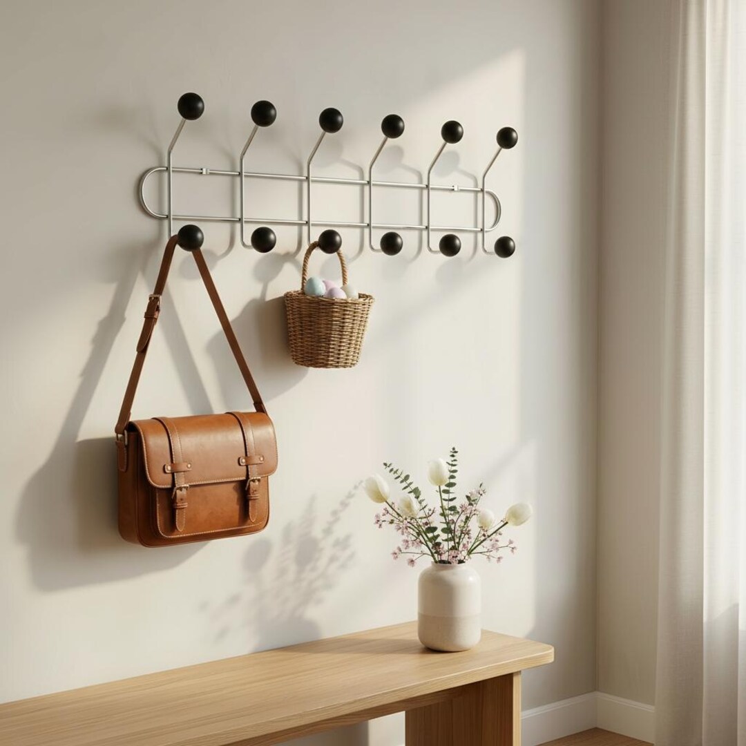 Dcm Rack Mid Century Metal Wall Hook Rack Ball End Entryway Organizer Minimalist ...