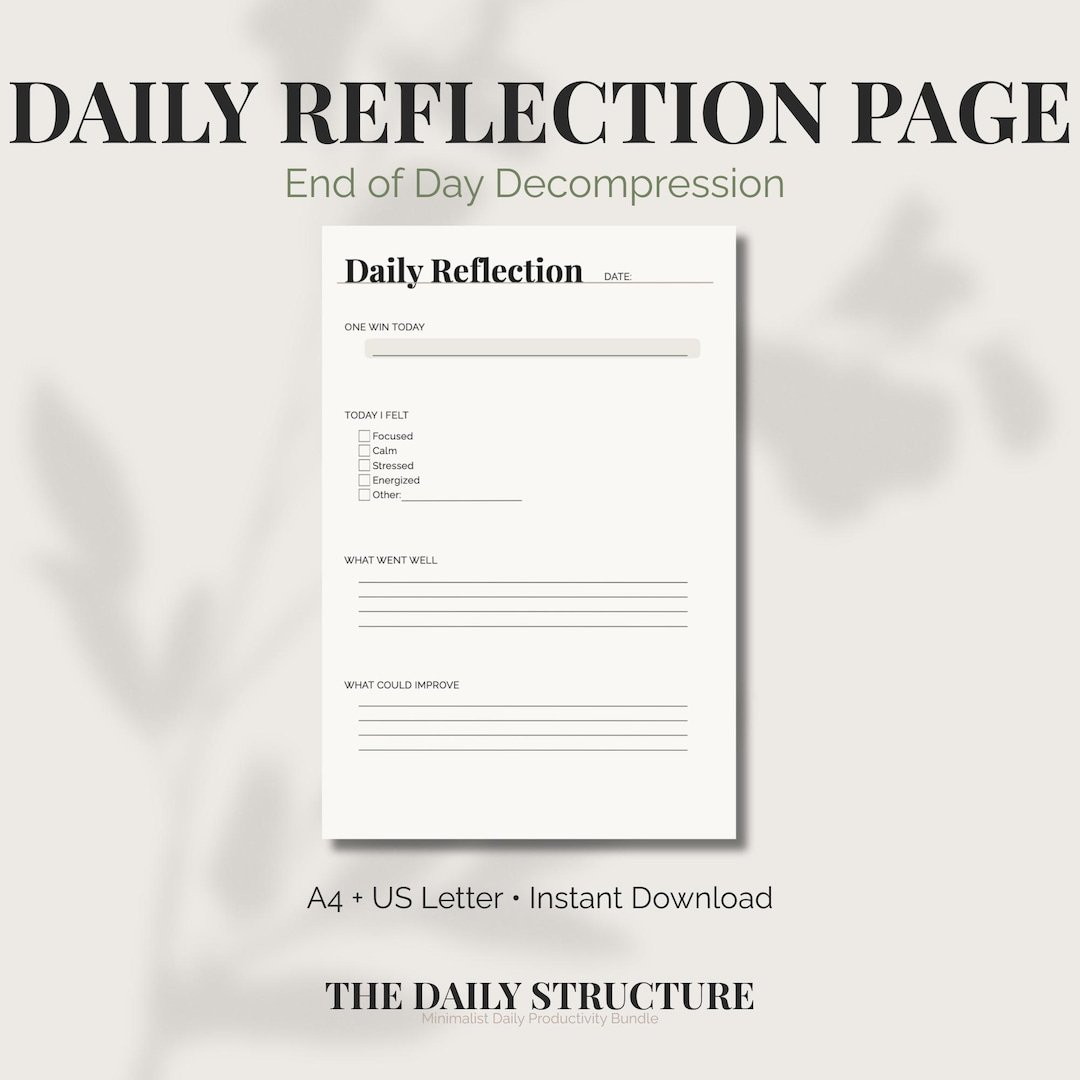 Daily Reflection Journal | Anxiety & Mood Tracker (PDF Download A4/US ...
