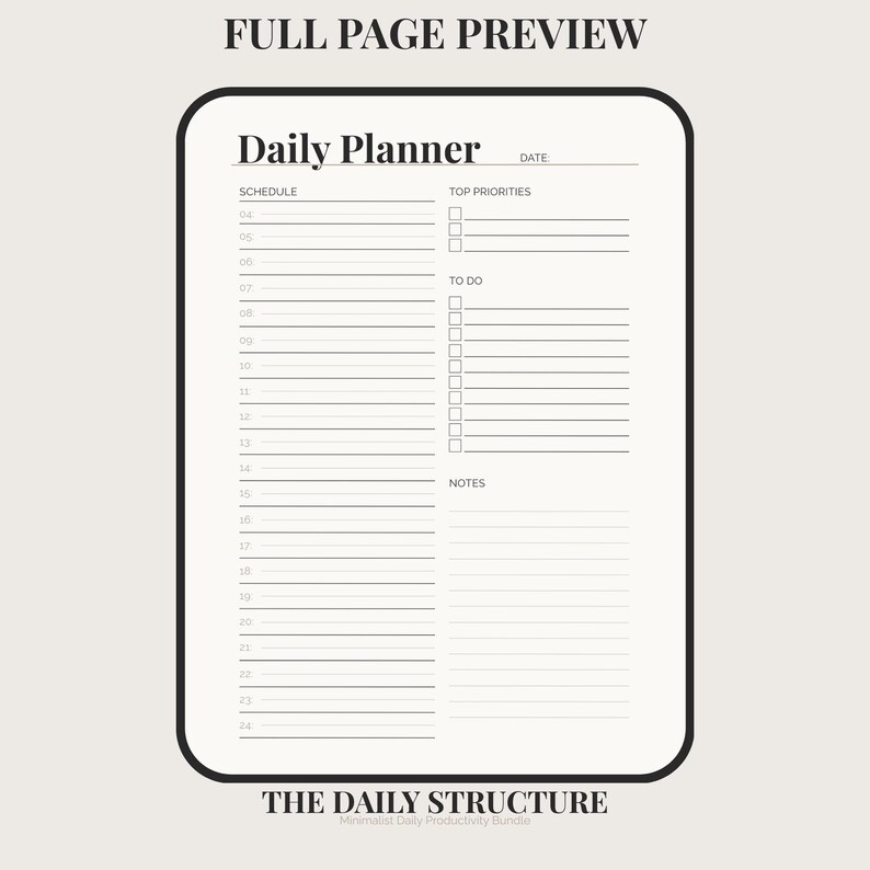Minimalist Daily Planner Printable | Clean Schedule, Priorities (A4/US ...