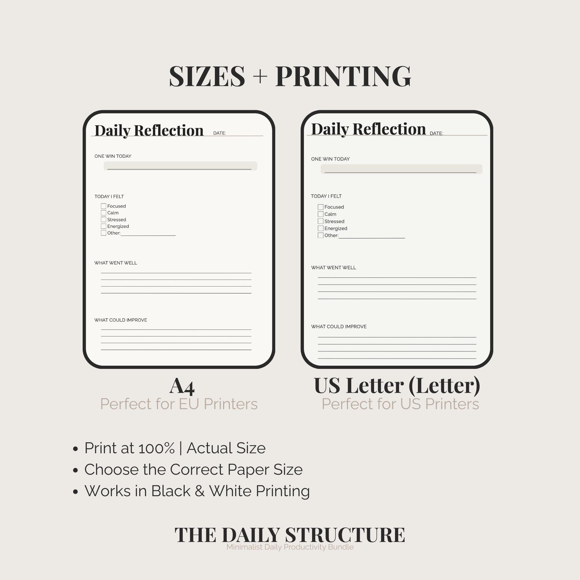 Daily Reflection Journal | Anxiety & Mood Tracker (PDF Download A4/US ...
