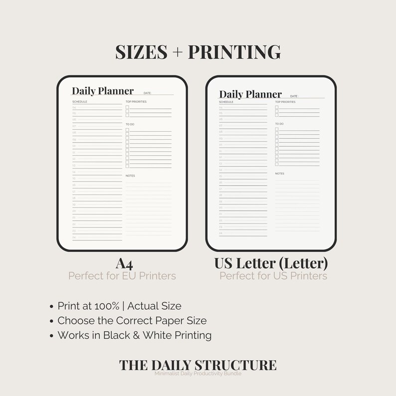 Minimalist Daily Planner Printable | Clean Schedule, Priorities (A4/US ...