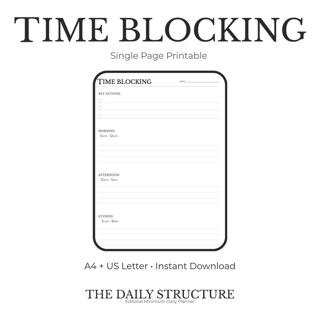 Time Blocking Planner | Editorial Style Daily Schedule (PDF Download A4 ...