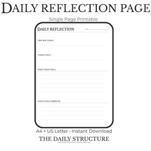 Página de reflexión diaria / Registro de trabajo minimalista (Descarga PDF tamaño A4/Carta de EE. UU.)