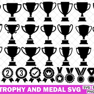 Trophy SVG bundle, Trophy Clipart, Winner symbol, Medal vector, Trophy Cricut, Trophy silhouette,  Pdf Png Eps Dxf