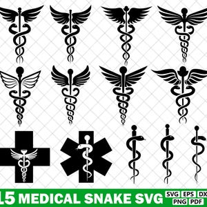 Pacchetto SVG serpente medico, clipart serpente medico, simbolo farmacia, file di taglio vettoriale serpente medico per Cricut, logo caduceo, Pdf Png Eps Dxf