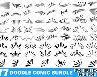 beweging doodle strip SVG bundel, bursts line manga clipart, verrassing lijnen symbool, Swoosh curls doodle vector, pdf, png eps dxf