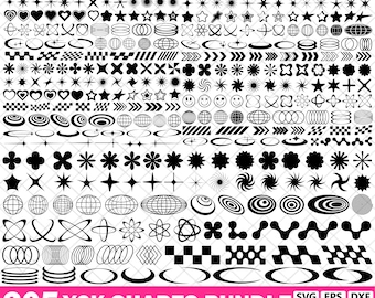 Y2K shapes SVG bundle, Y2K shapes Clipart, Retro symbol, Starburst vector, Geometric shapes Cricut, Y2K shapes logo, Pdf Png Eps Dxf