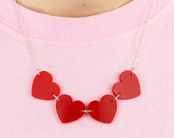Red Heart Valentines Day Acrylic Laser Cut Necklace, Acrylic Statement Necklace, Valentines Day Necklace, Galentines Necklace