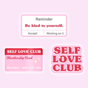 Self Love Club Vinyl Sticker Pack, Kawaii Stickers, Vinyl Sticker Bundle, Sticker Deal,  Laptop Stickers, Galentines Day Gift