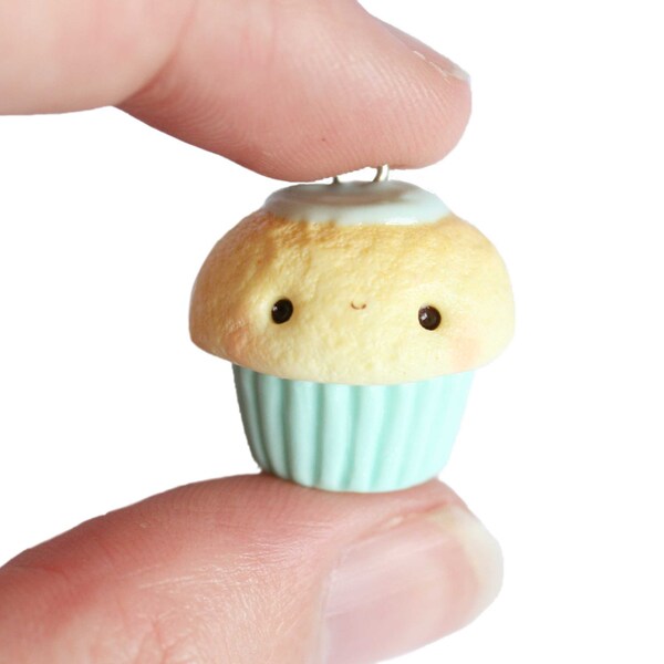 Kawaii Mint Polymer Clay Cupcake Necklace- Miniature Food Jewelry