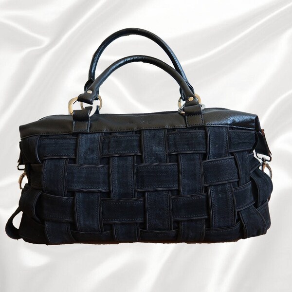 Black Faux Suede Tote Bag with Drawstring Pouch main image 1