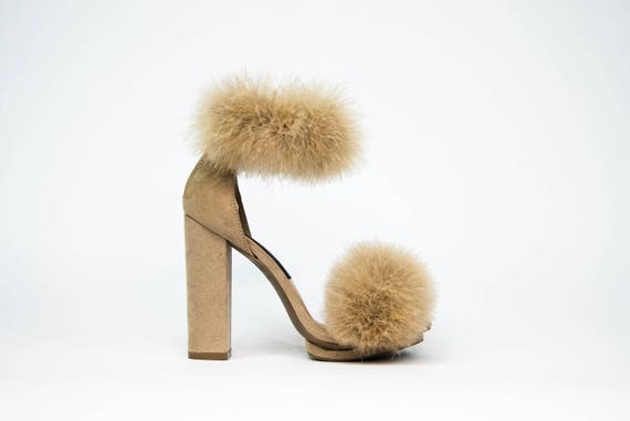 beige fluffy heels