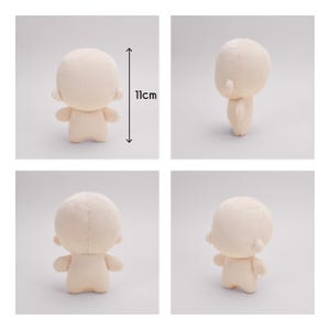 May include: A beige plush doll, approximately 4.3 inches (11 cm) tall, with a rounded head, small arms, and a simple body. The doll is shown from multiple angles against a white background.
