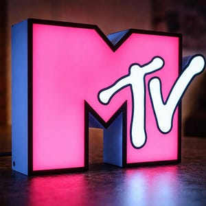 MTV Music Television Logotyp Ljuslåda - Retro 80-90-tals Rosa & Ljusblå Dekor