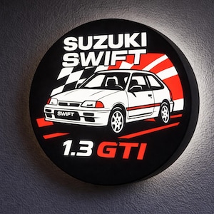 3D-geprinte lightbox Suzuki Swift 1.3 GTI - klassieke muurdecoratie in JDM-stijl