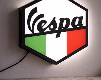 Vespa Hexagon Lightbox – Italian Flag LED Wall Lamp – 3D Printed Decor