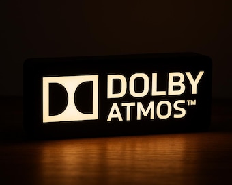 Dolby Atmos LED Lightbox - Home Cinema Sign - Warm White Glow - 24x11cm