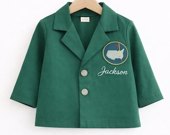 Chaqueta verde para niño inspirada en Masters con nombre bordado personalizado