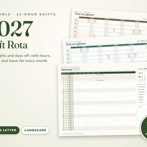 2027 Shift Work Calendar UK, Printable Shift Rota, 12 Hour Shift Pattern Planner, 4 on 4 off, Day Night Tracker, Overtime Log