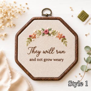 Ricamo su telaio con versetti biblici, ricamo di scritture cristiane, decorazione floreale ricamata su telaio, regalo a tema religioso, arte con scritture realizzata a mano