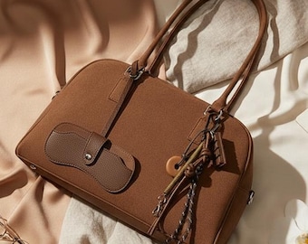 Borsa bowling in pelle scamosciata grande per donna / Borsa a tracolla di grande capacità